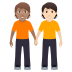 🧑🏽‍🤝‍🧑🏻 people holding hands: medium skin tone, light skin tone display on JoyPixels